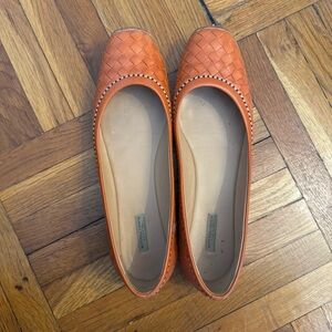 Bottega Veneta Orange Woven Leather Ballet Flats